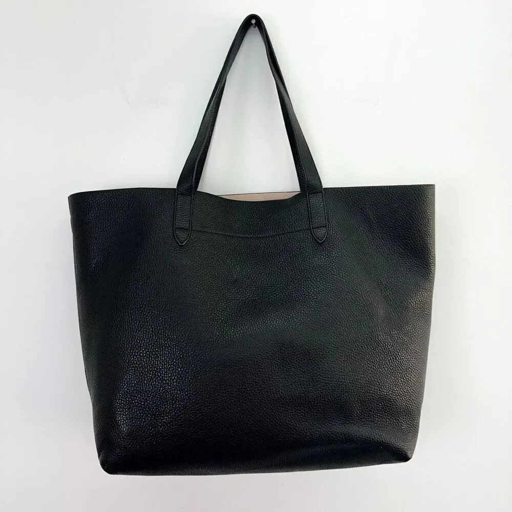 Cuyana Classic Structured Black Italian Pebbled Leather SFM Monogrammed Tote